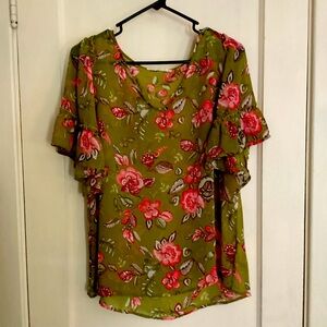 Green flowered blouse